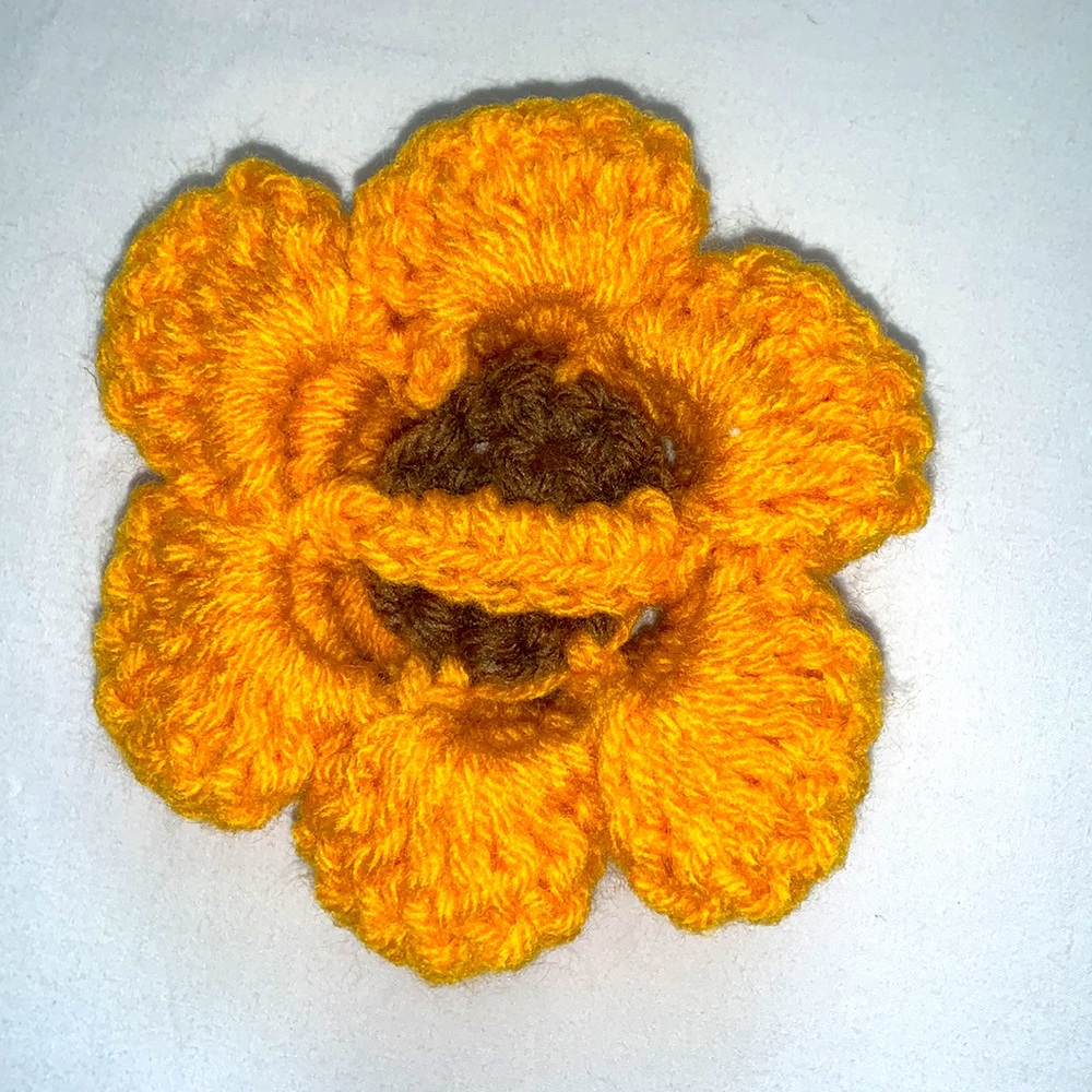 Crocheted Sunflower Dog Collar Flower Triple Layer - Picture 5 of 6